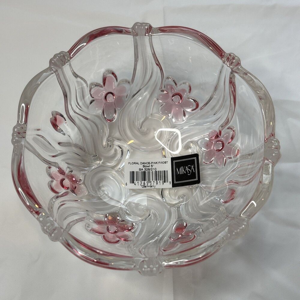 Mikasa Floral Dance Pink Frost 5” Bowl SA 328/210 Germany NWT Crystal Glass